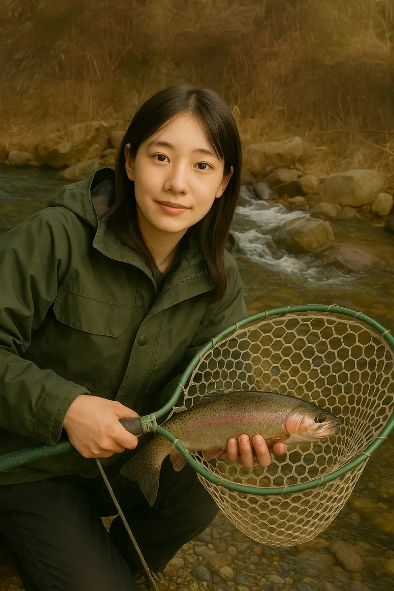 奈良子釣りセンターでニジマスの釣果を得た森永.webp