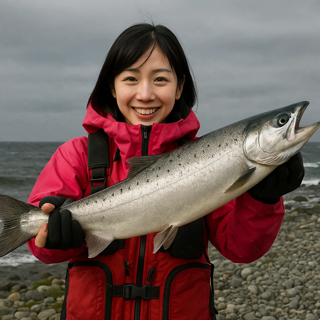 奥尻島でサクラマスの釣果を得た黒川.webp