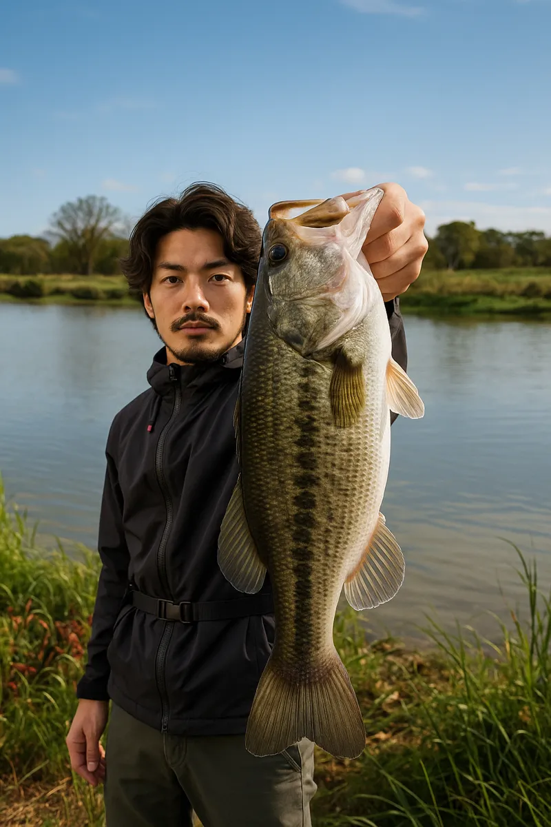 姉川でブラックバスの釣果を得た澤田.webp
