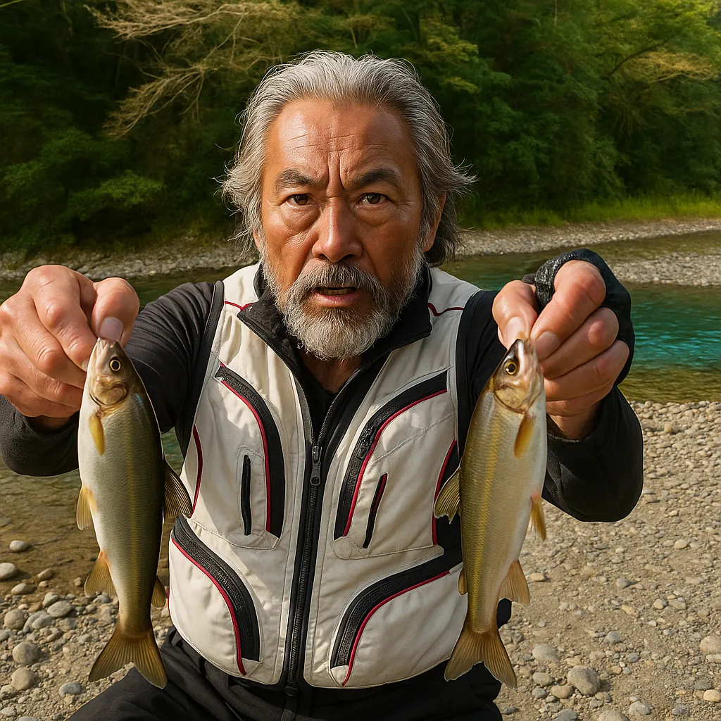 安倍川でアユの釣果を得た米田.webp