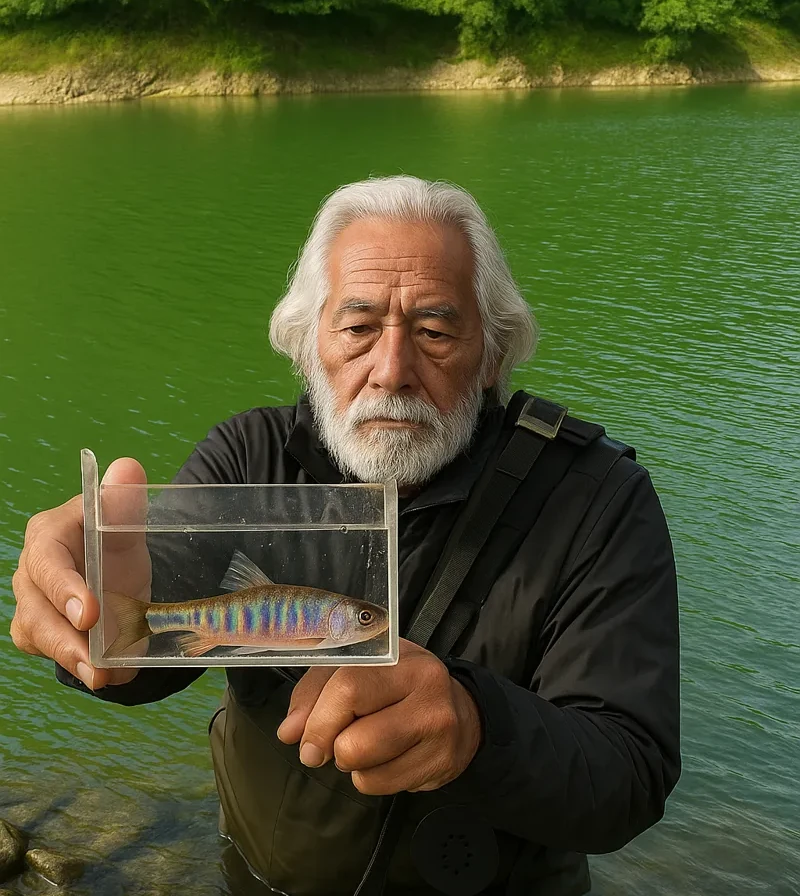 室生ダムでオイカワの釣果を得た米田.webp