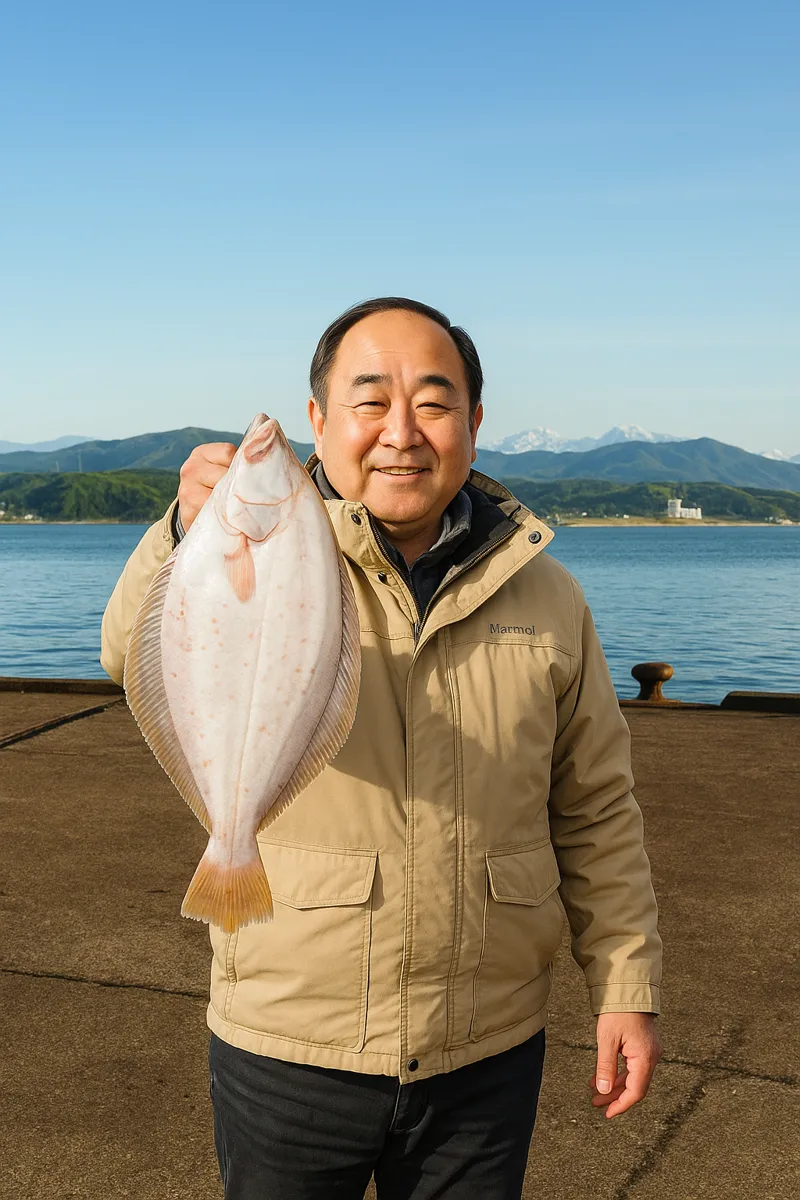 室蘭港でカレイの釣果を得た持田.webp