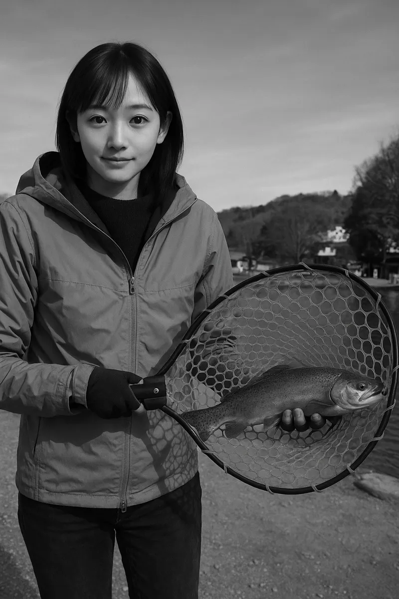 宮城アングラーズヴィレッジでニジマスの釣果を得た国生.webp
