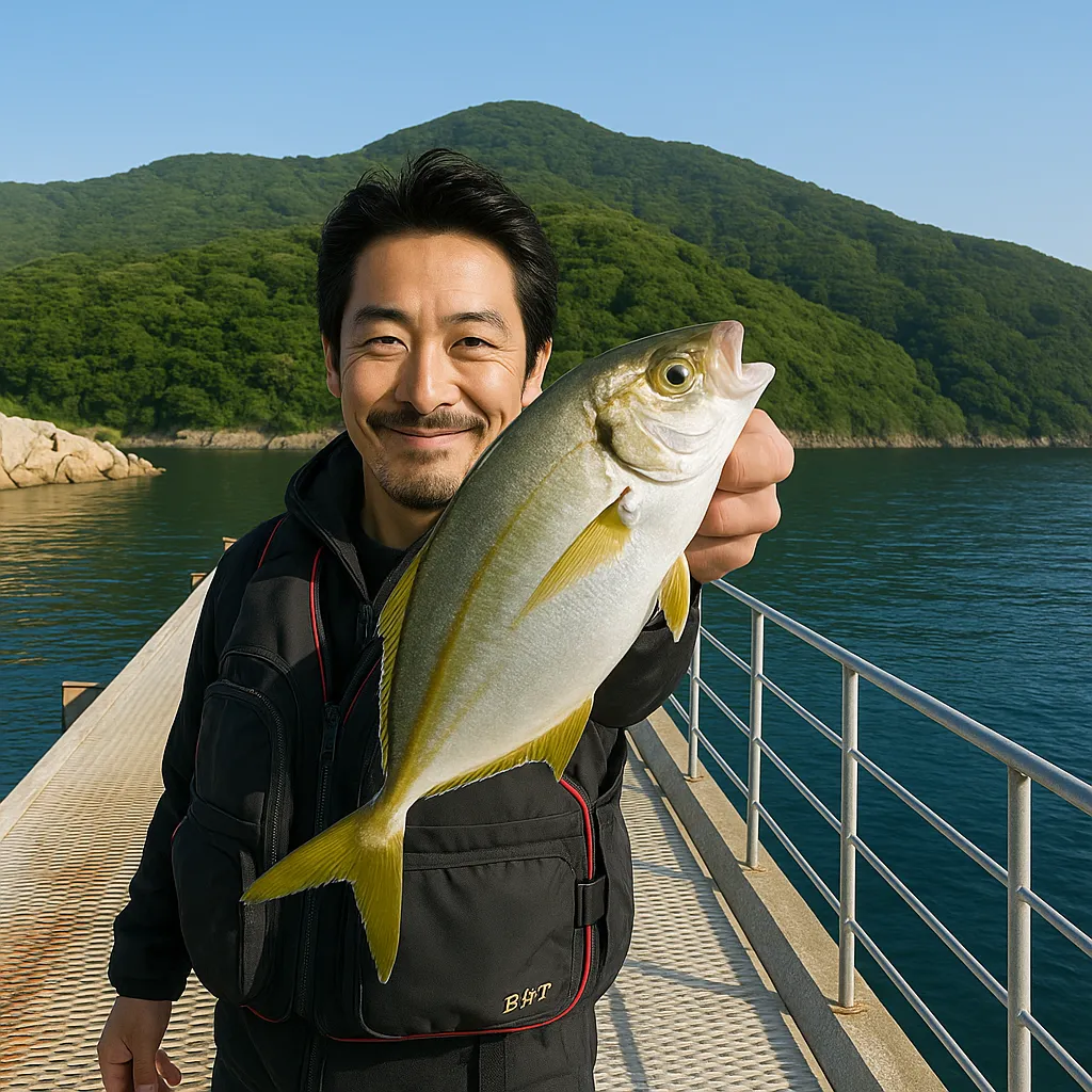 小島養漁場でシマアジの釣果を得た佐々木.webp