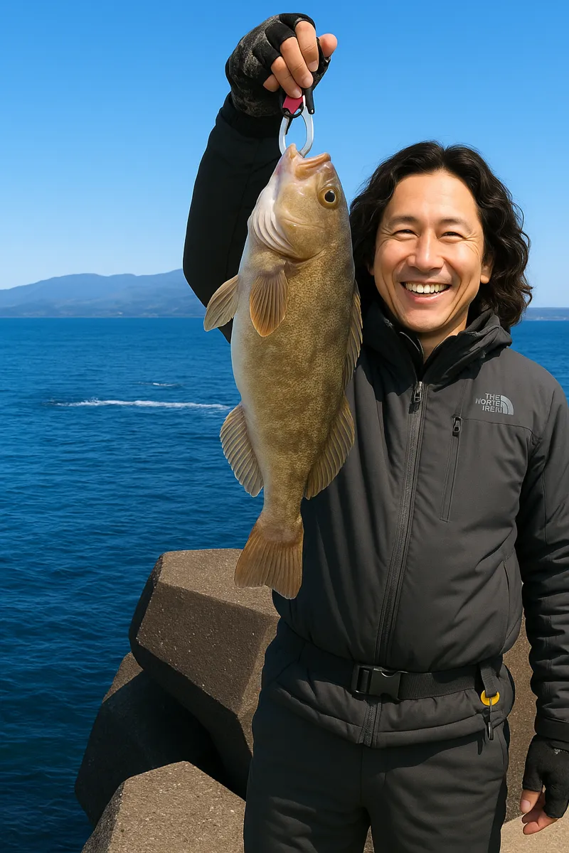 小樽港でアイナメの釣果を得た岸本.webp