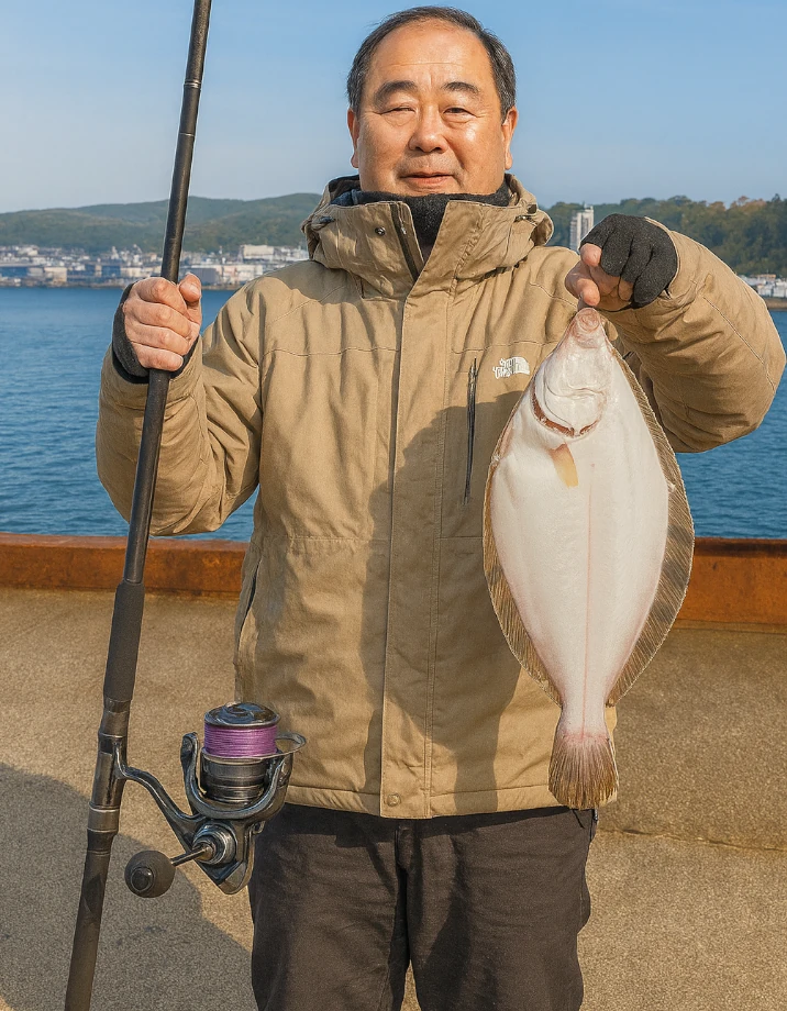 小樽港でクロガシラカレイの釣果を得た持田.webp
