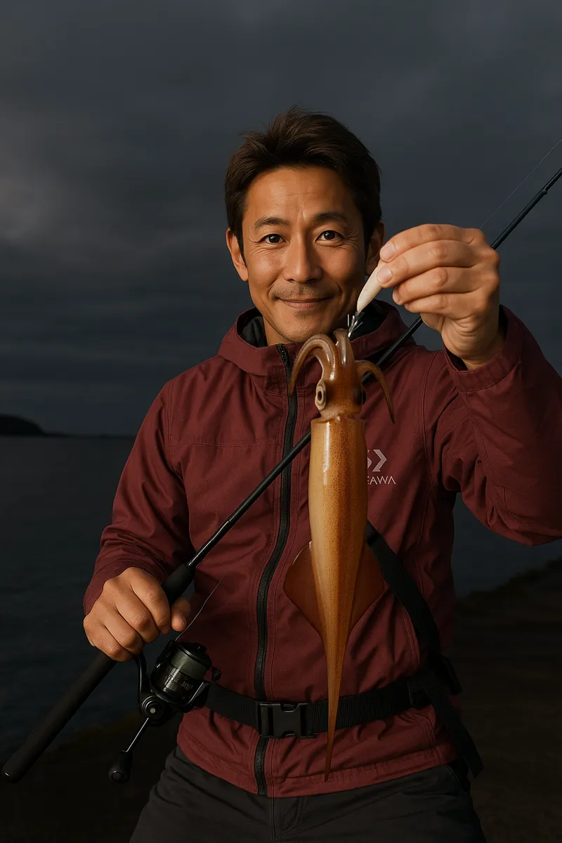 小樽港でマイカの釣果を得た亀岡.webp
