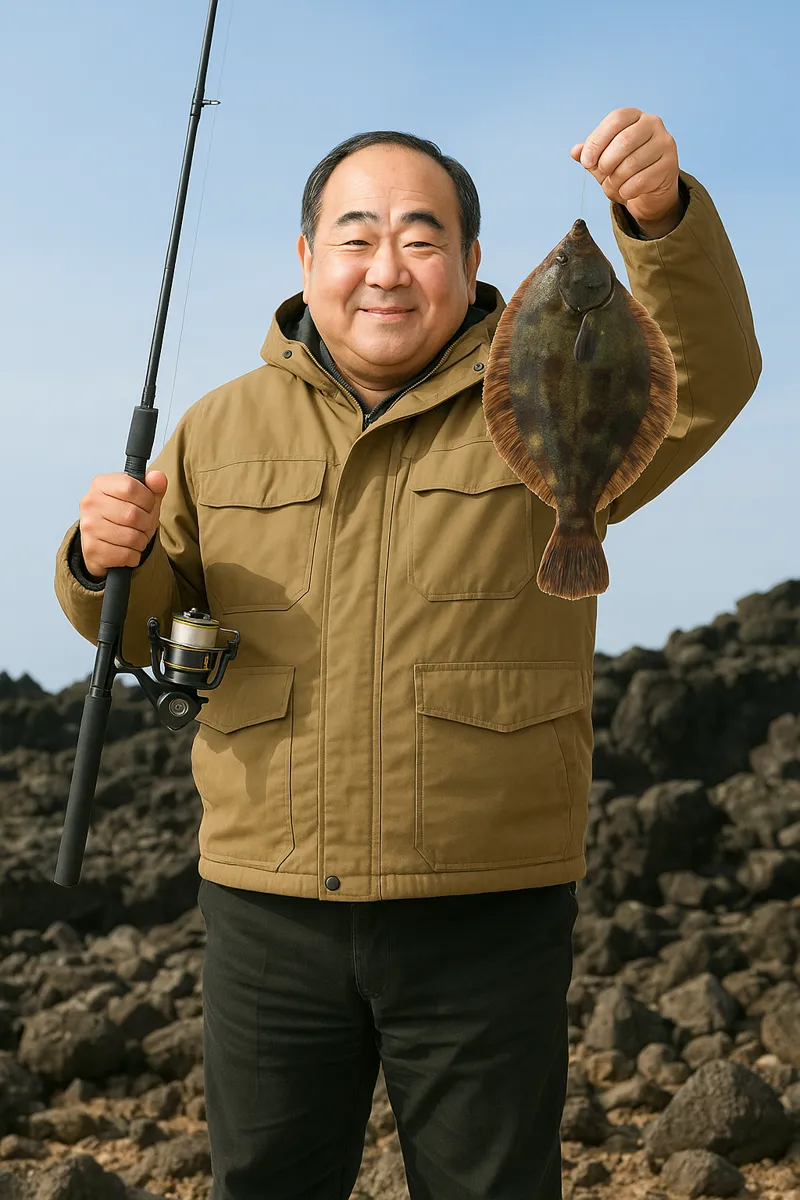 小歌岬でクロガシラガレイの釣果を得た持田.webp