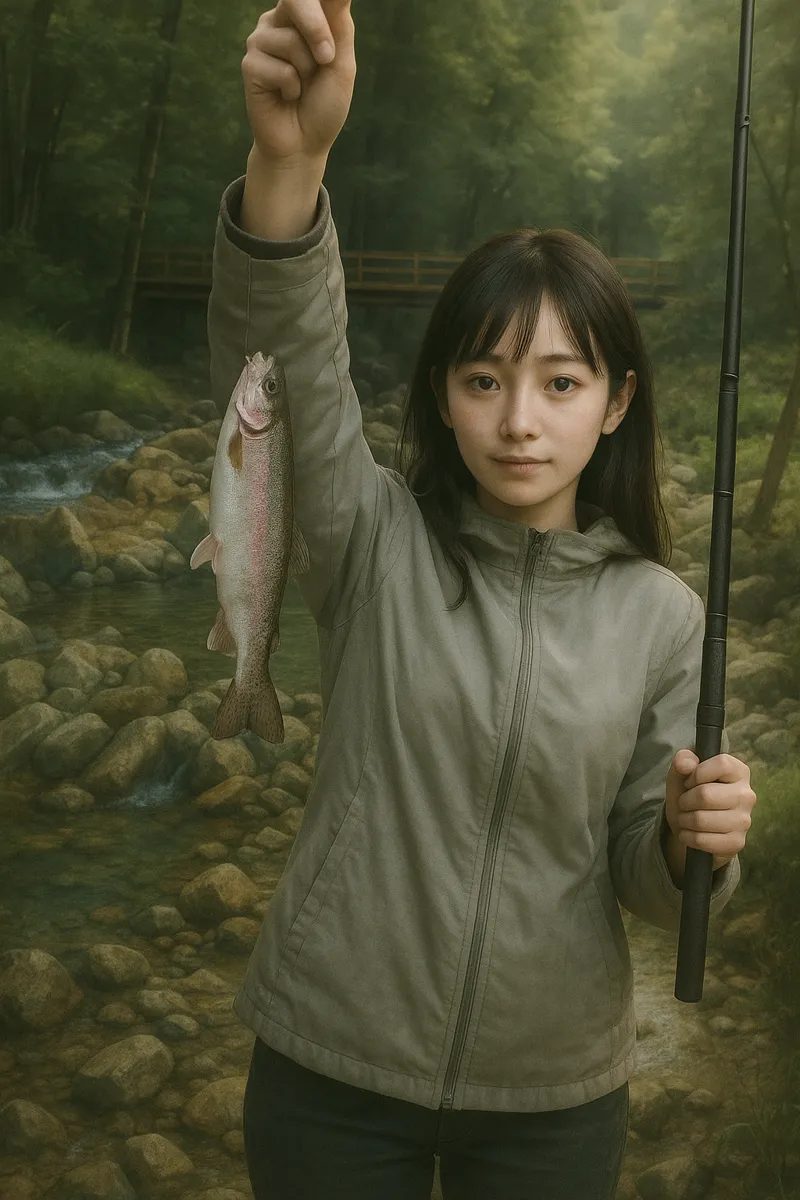 小黒川釣場でニジマスの釣果を得た国生.webp