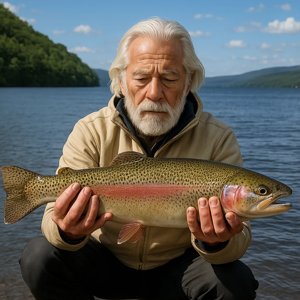 屈斜路湖でニジマスの釣果を得た米田.webp