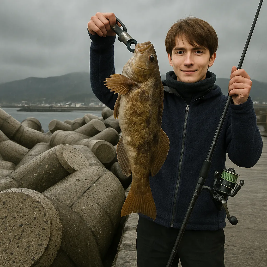 岩内港でアブラコの釣果を得た久良木.webp