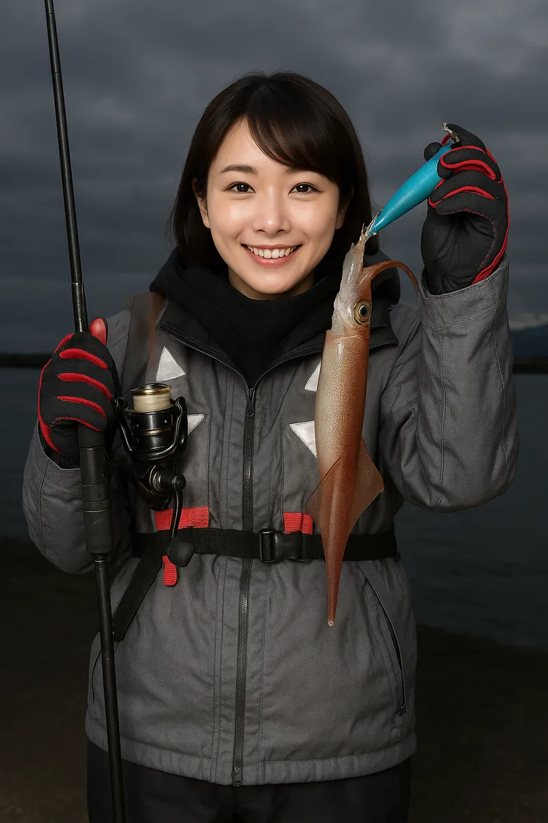 岩内港でマイカの釣果を得た西岡.webp