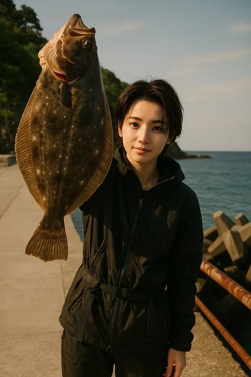 岩部漁港でヒラメの釣果を得た佐伯.webp