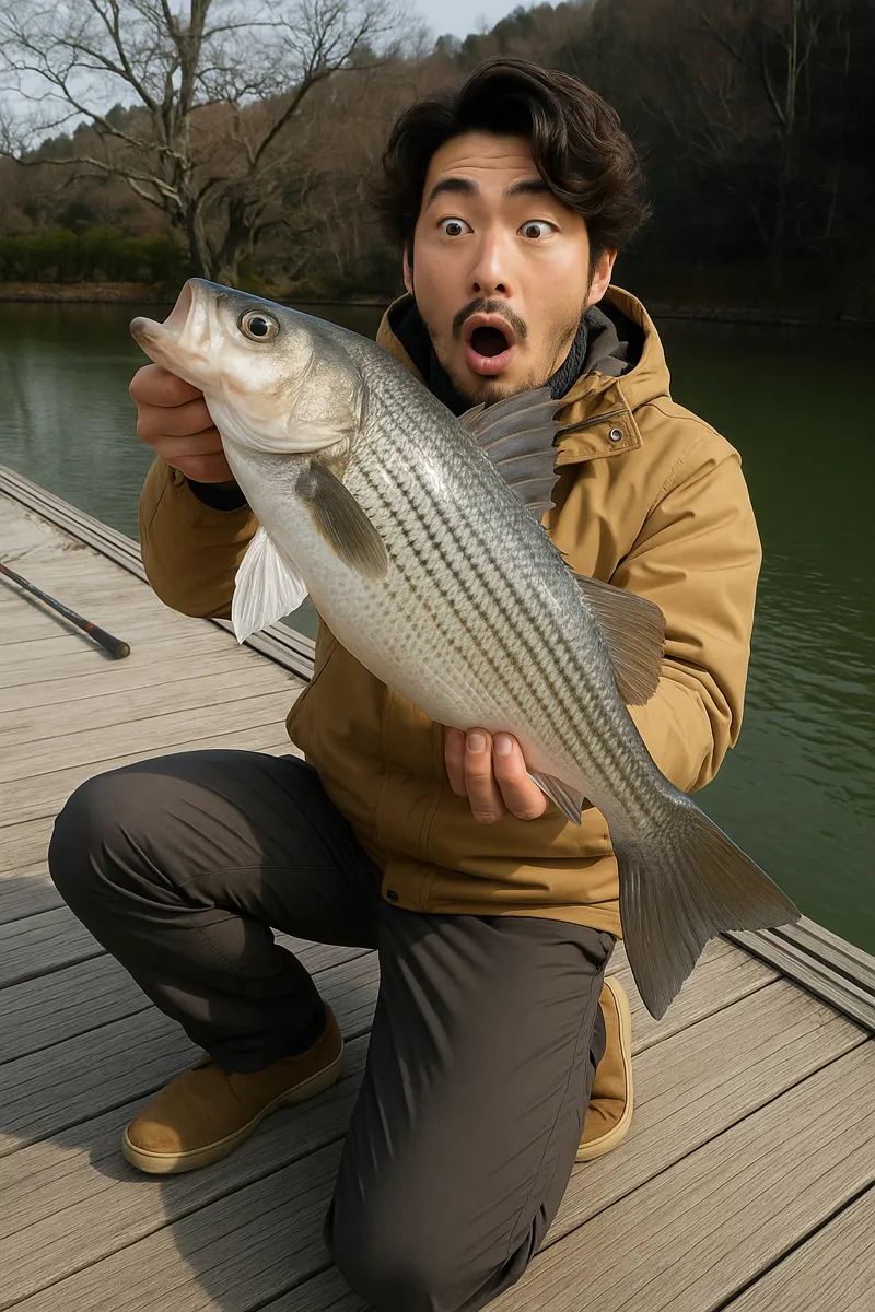 嵐山フィッシングエリアでストライパーの釣果を得た澤田.webp
