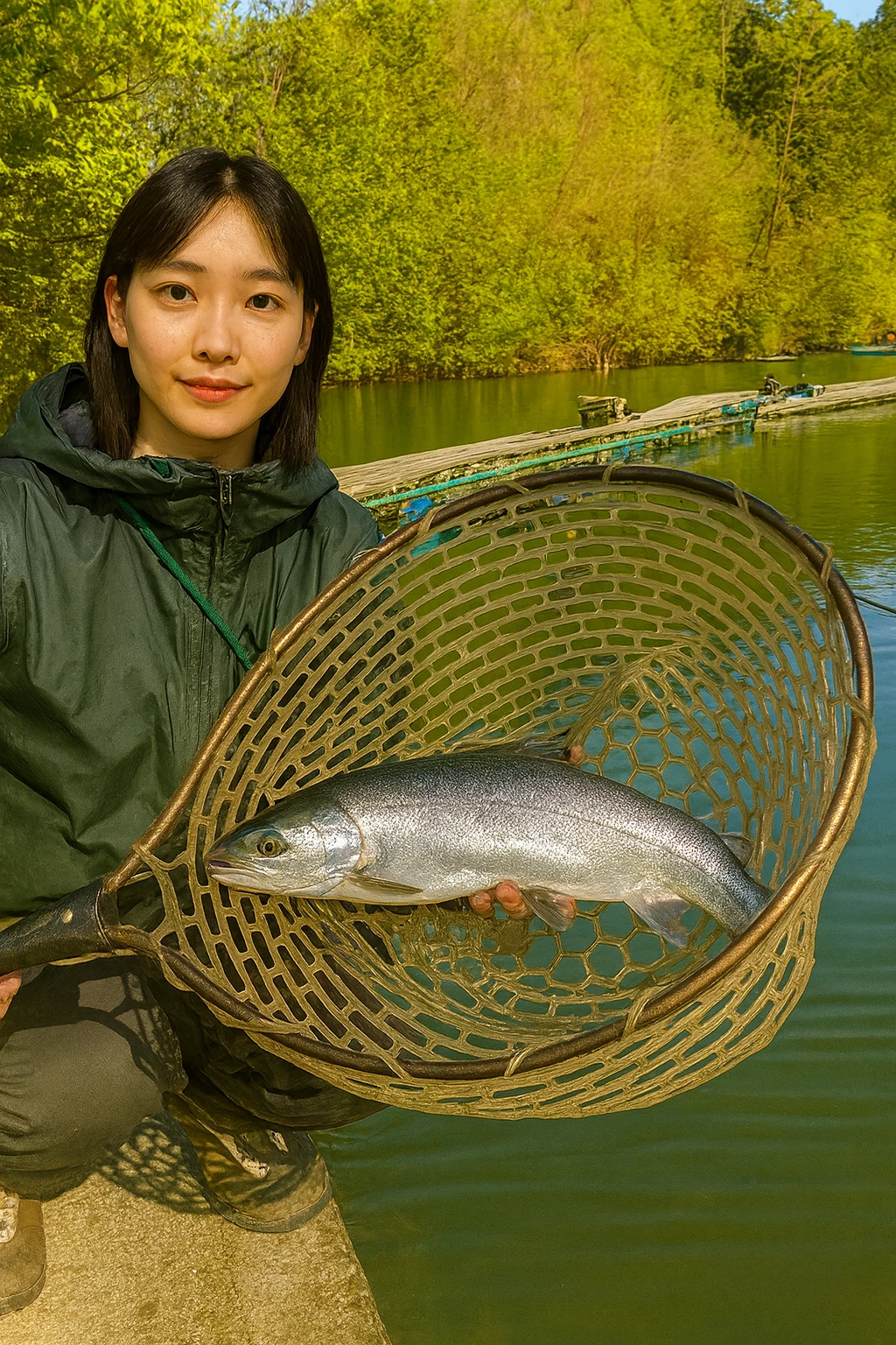 嵐山フィッシングエリアで銀鮭の釣果を得た森永.webp