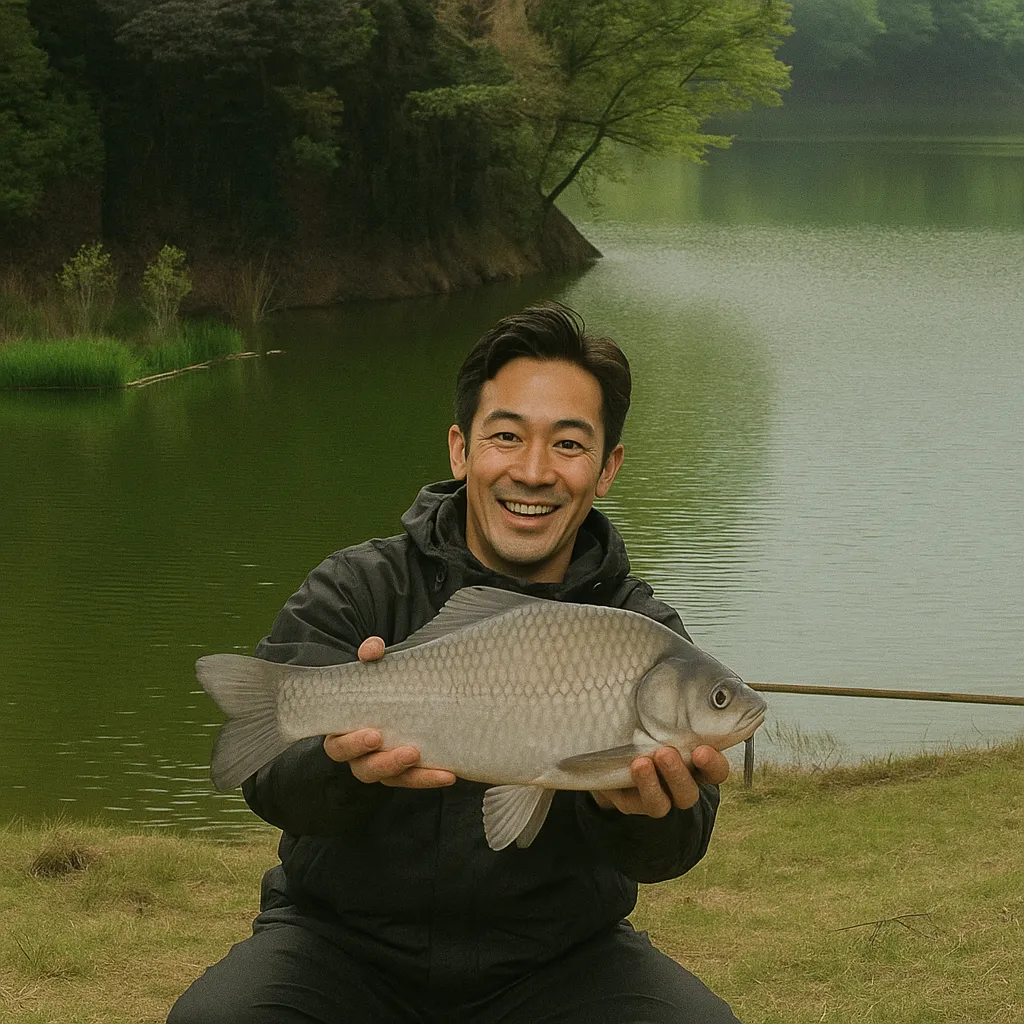 布目ダムでヘラブナの釣果を得た勝田.webp