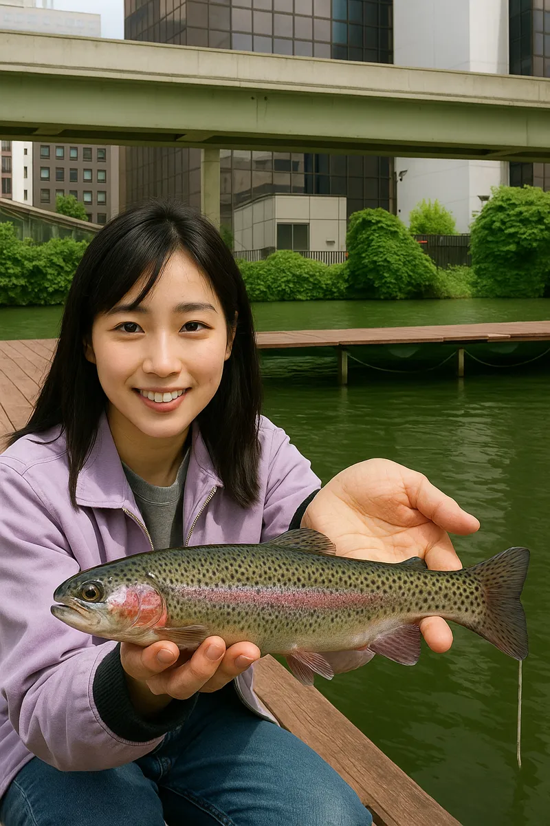 弁慶堀でニジマスの釣果を得た黒川.webp
