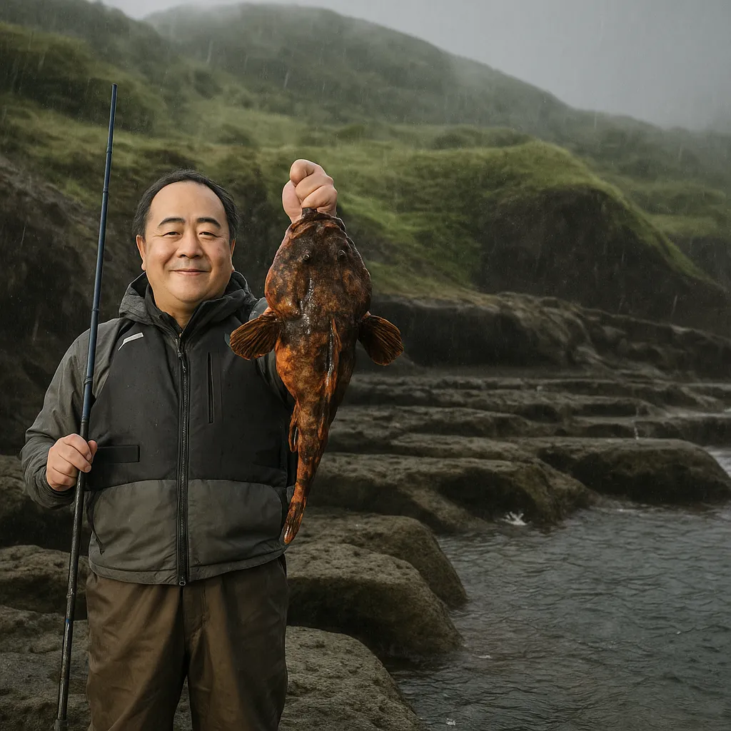 弁慶岬でカジカの釣果を得た持田.webp