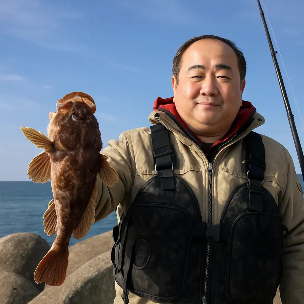 忍路漁港でカジカの釣果を得た持田.webp