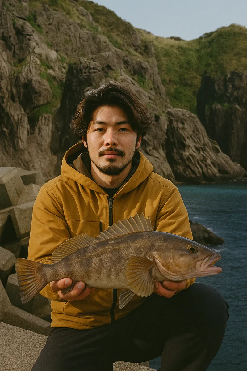 戸井漁港でアイナメの釣果を得た澤田.webp