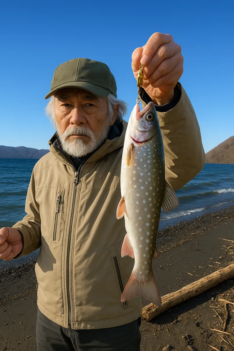 支笏湖でアメマスの釣果を得た米田.webp