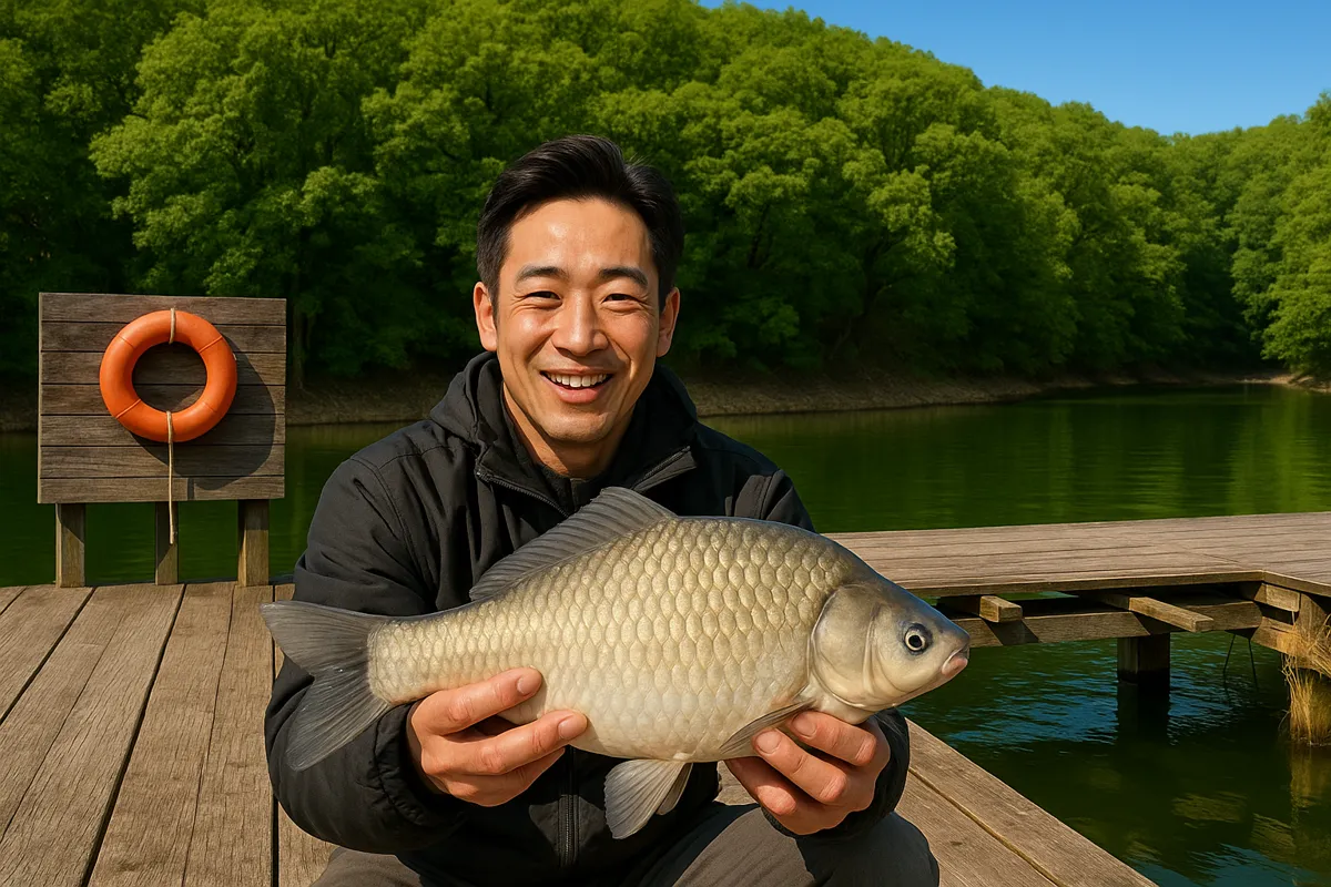新松池へら管理釣り場でヘラブナの釣果を得た勝田.webp