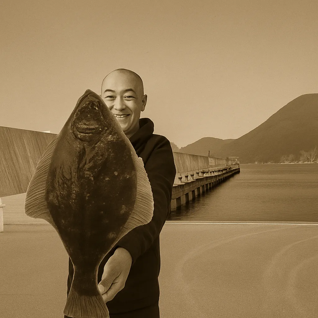新虻田漁港でイシモチガレイの釣果を得たがんだま君.webp
