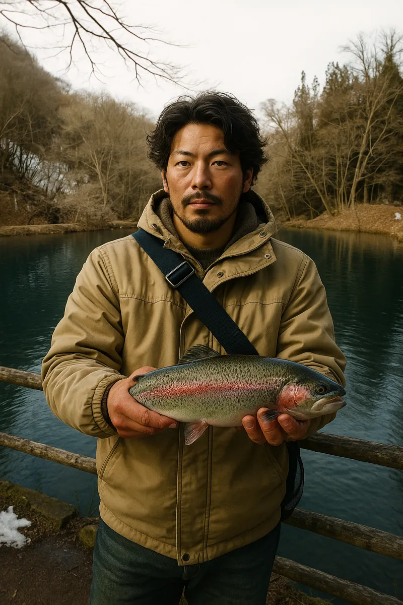 日本イワナセンターでニジマスの釣果を得た澤田.webp