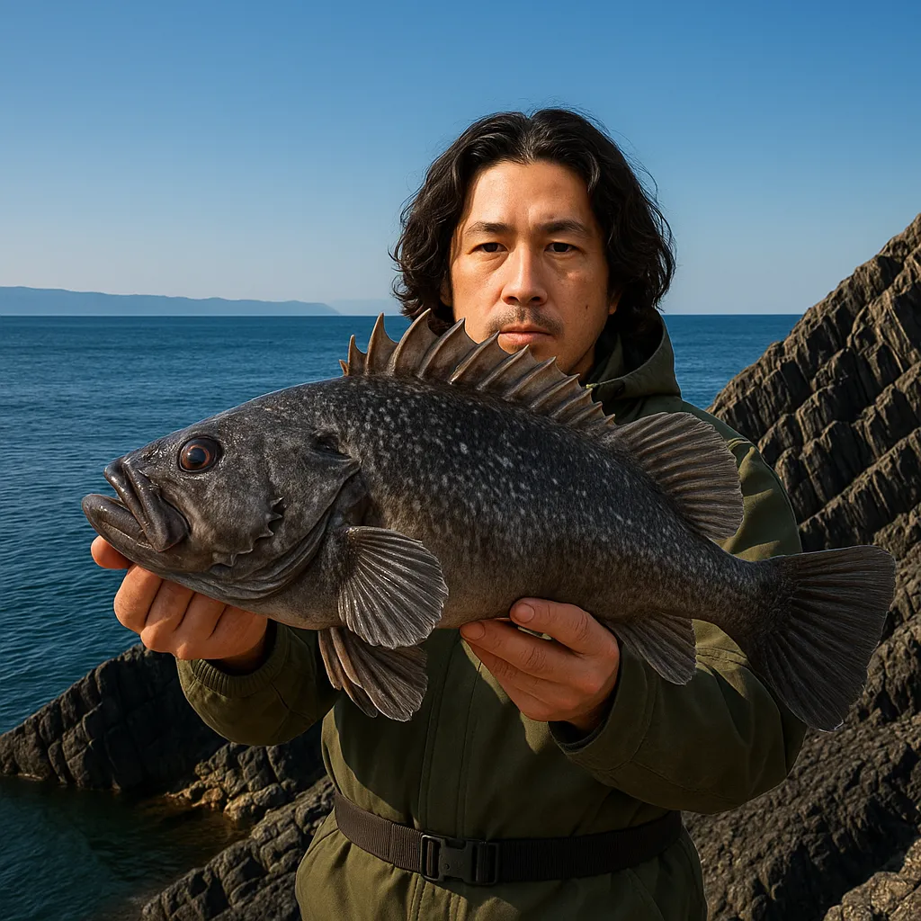 日浦岬でクロソイの釣果を得た岸本.webp