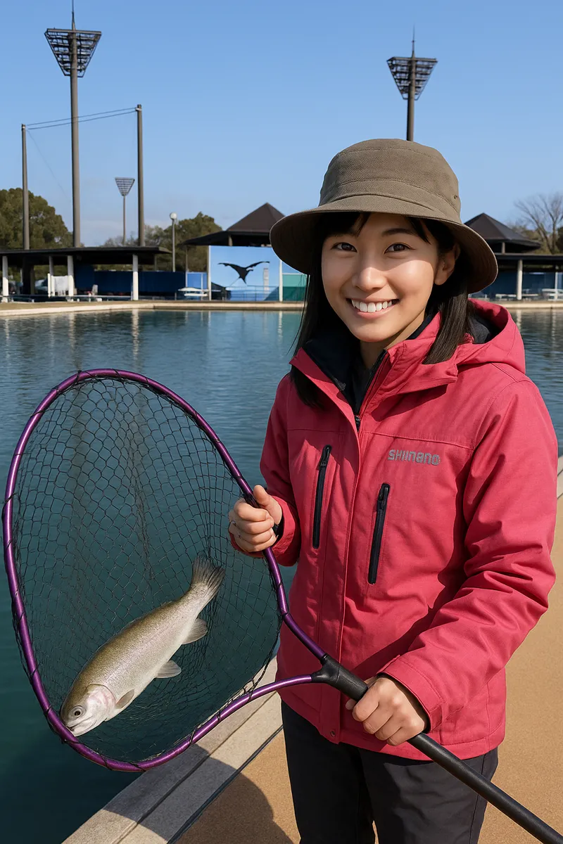 日進市総合運動公園でニジマスの釣果を得た黒川.webp