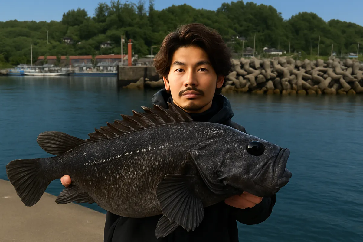 有珠漁港でクロソイの釣果を得た澤田.webp