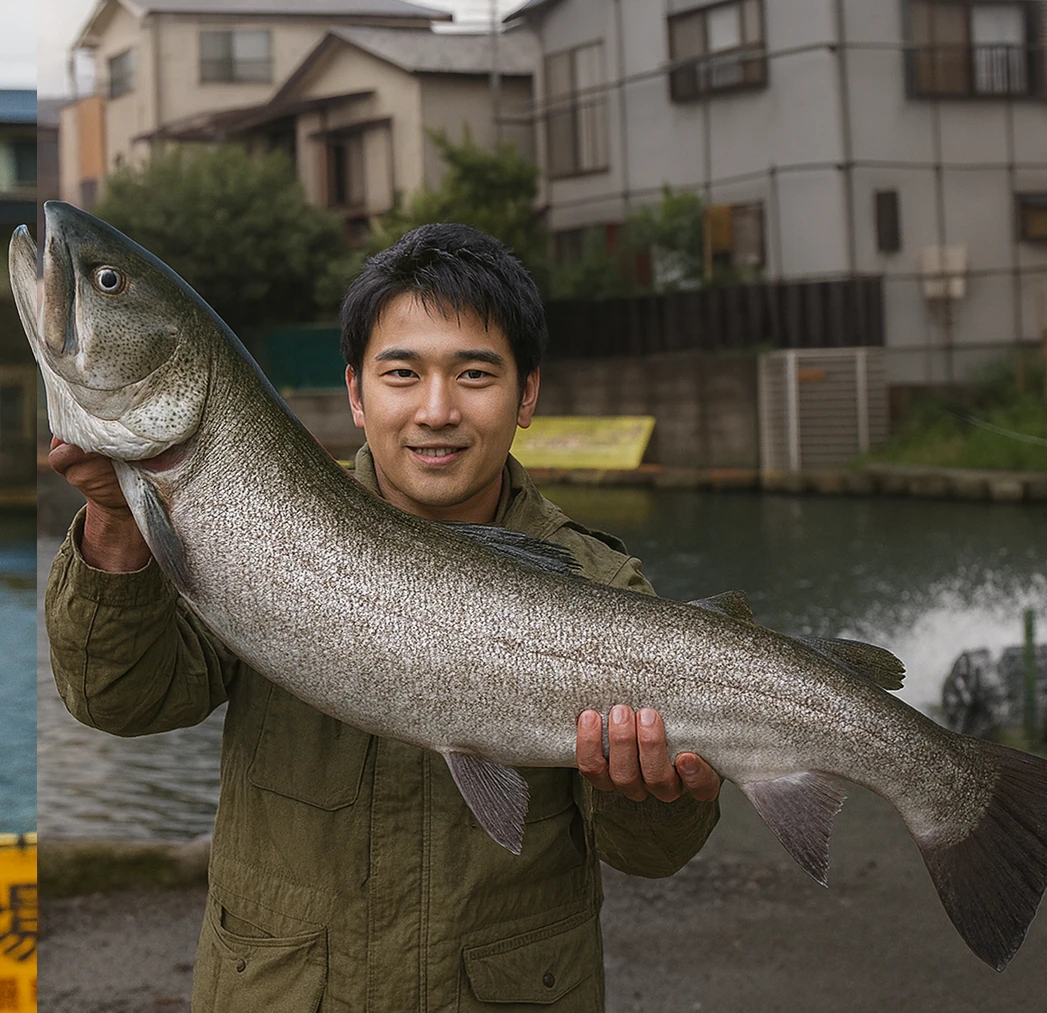朝霞ガーデンでイトウの釣果を得た新崎.webp