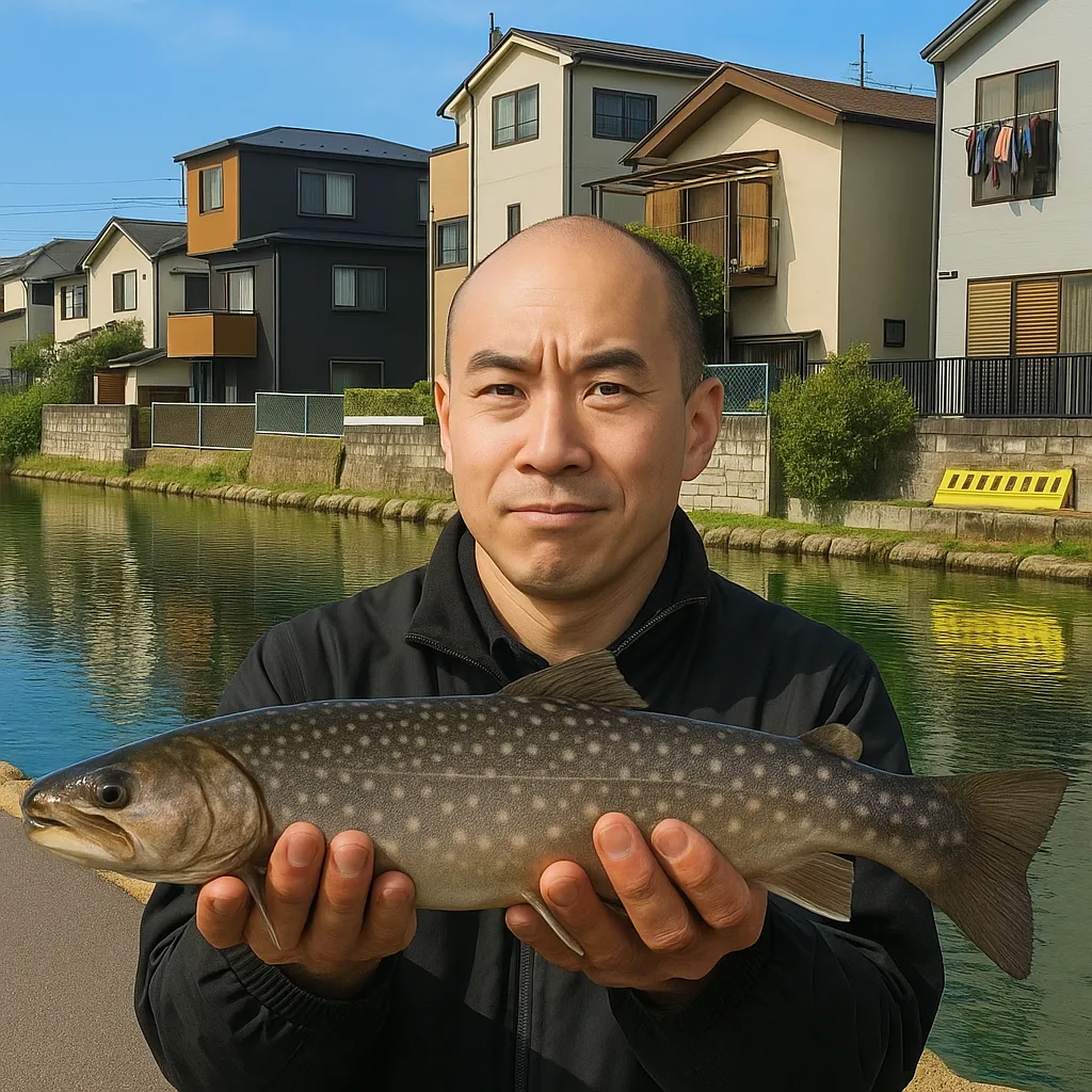 朝霞ガーデンでイワナの釣果を得たがんだま君.webp
