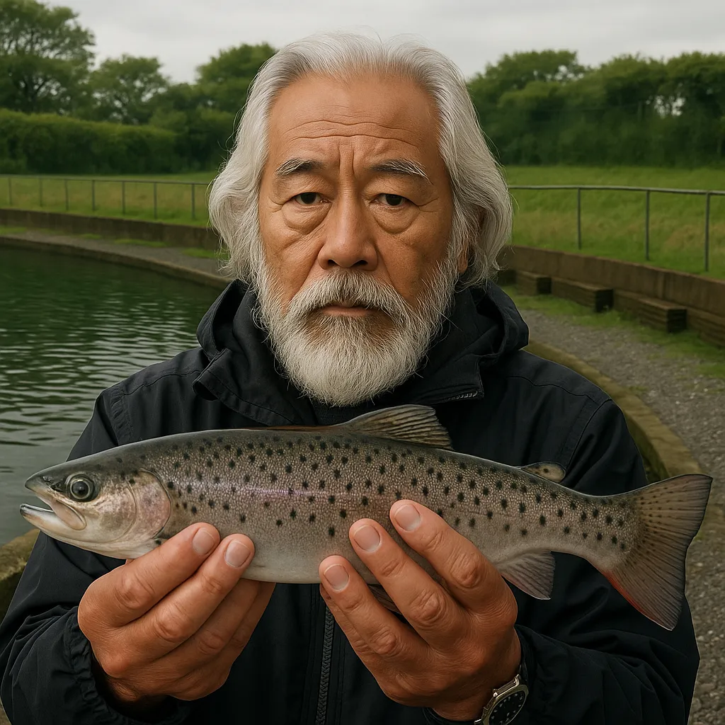 朝霞ガーデンでヤマメの釣果を得た米田.webp
