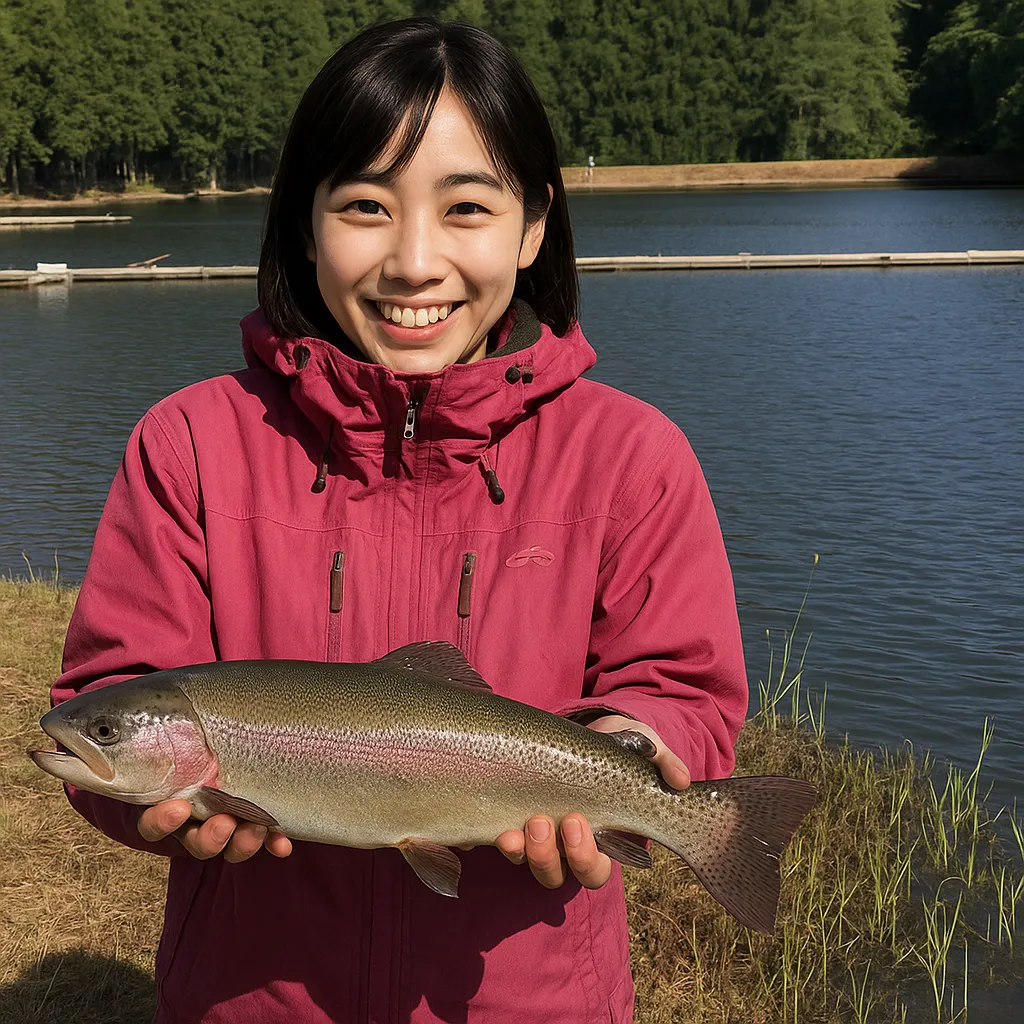 朝霧池でホウライマスの釣果を得た黒川.webp