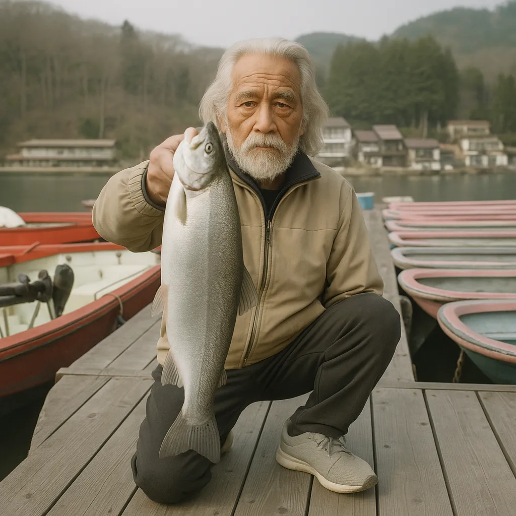 木崎湖でキザキマスの釣果を得た米田.webp