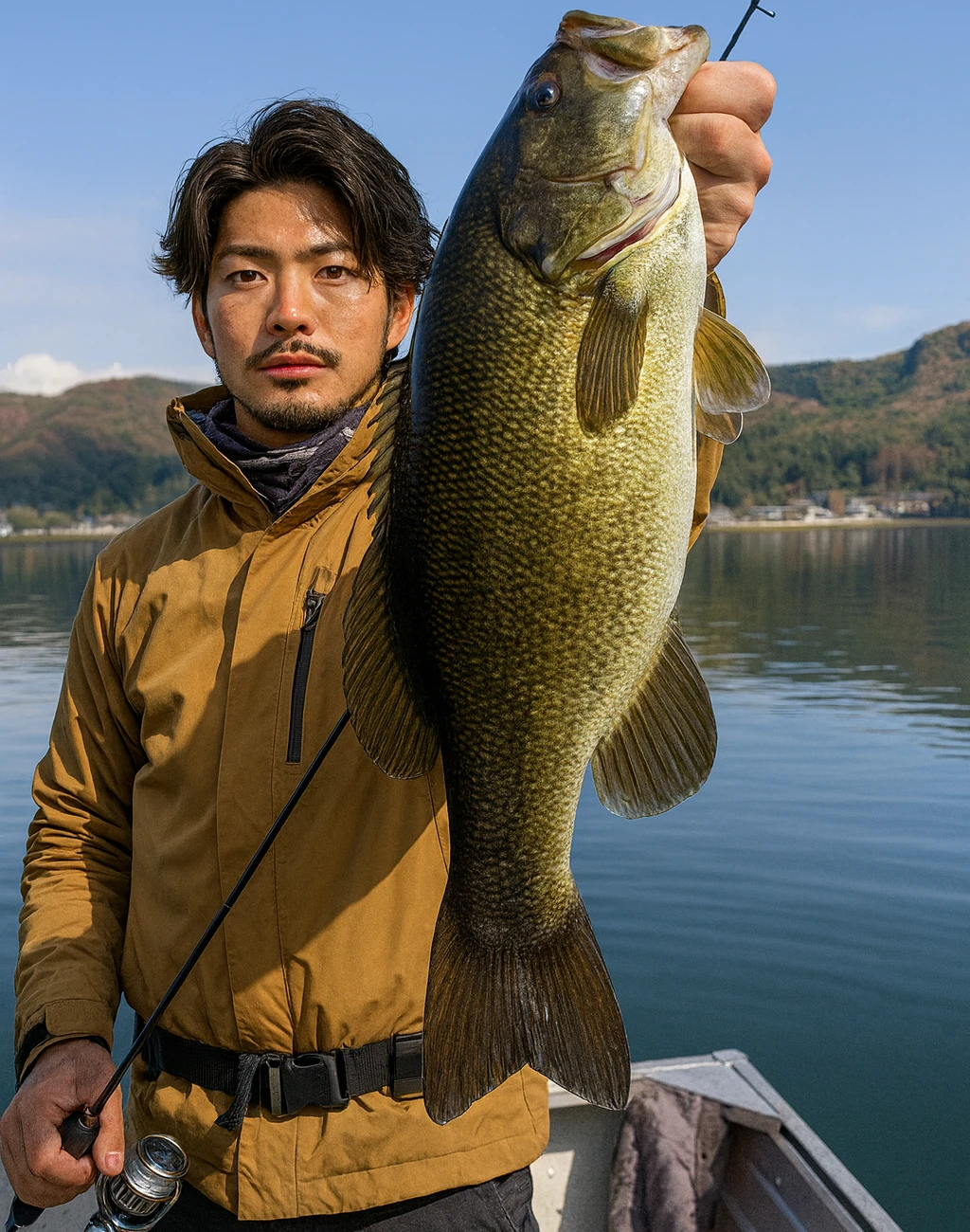木崎湖でブラックバスの釣果を得た澤田.webp