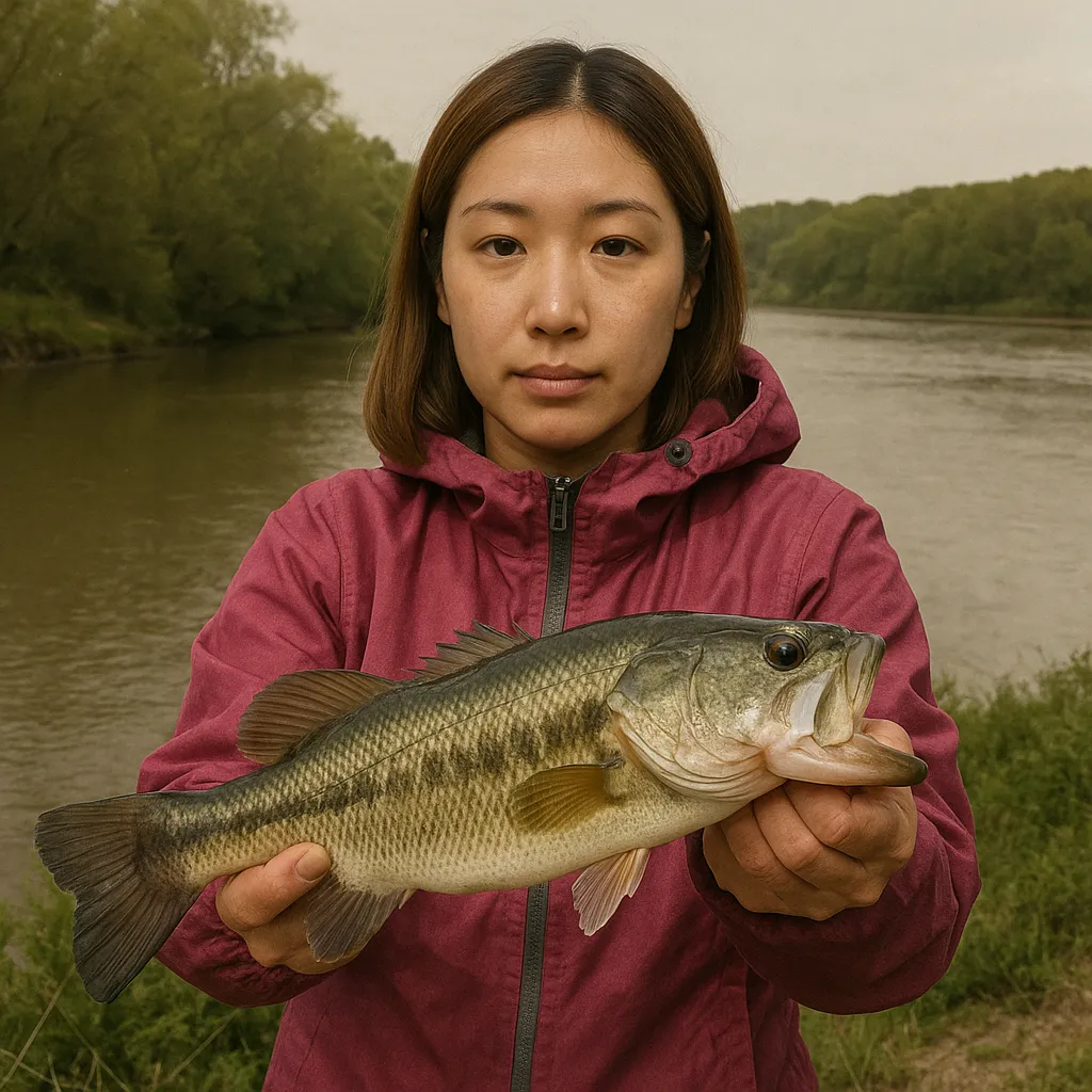 木津川でブラックバスの釣果を得た女性.webp