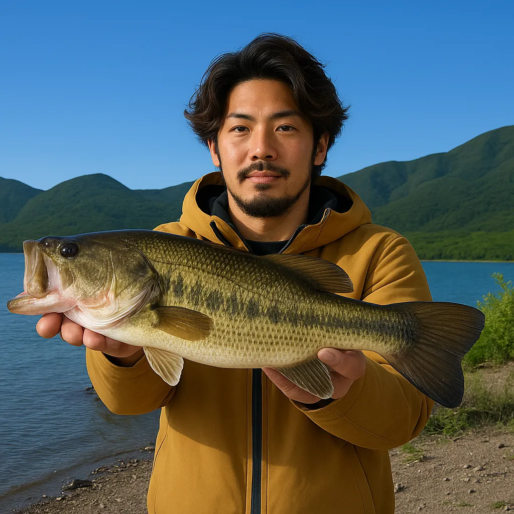 本栖湖でブラックバスの釣果を得た澤田.webp