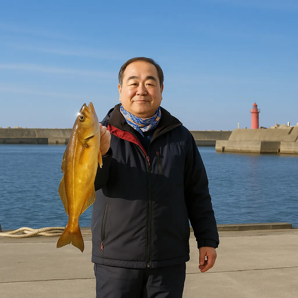 来岸漁港でホッケの釣果を得た持田.webp