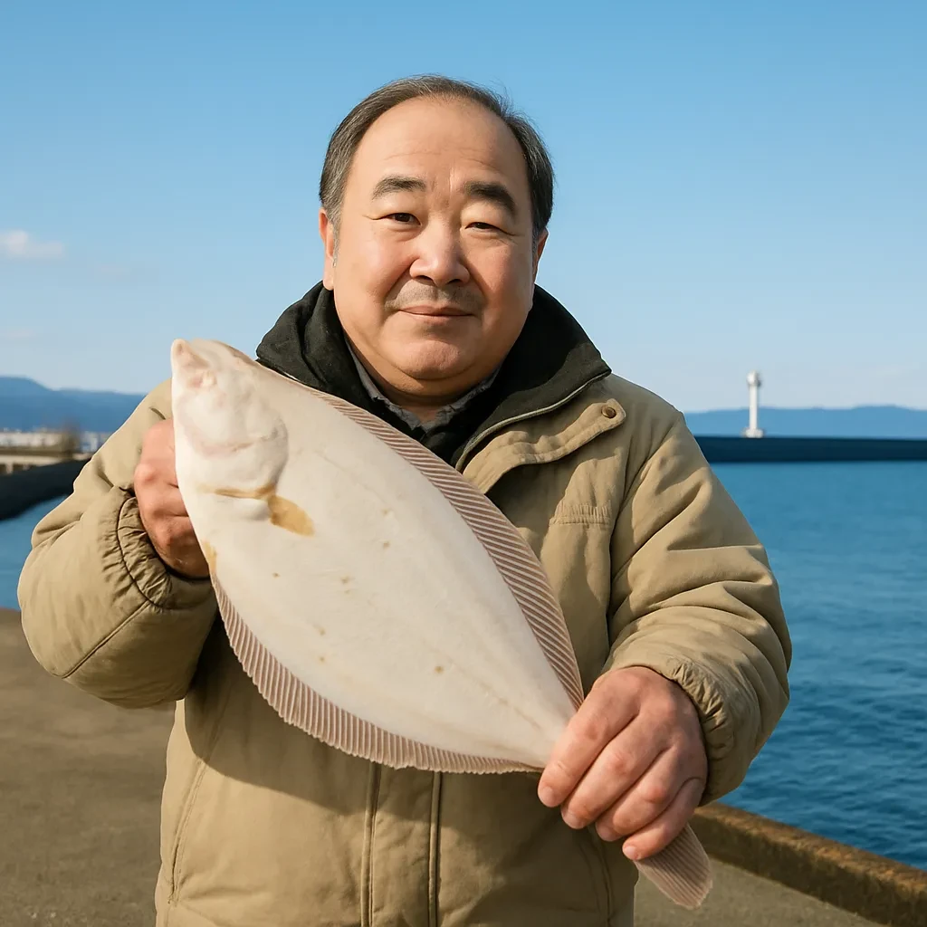 松前港でカレイの釣果を得た持田.webp
