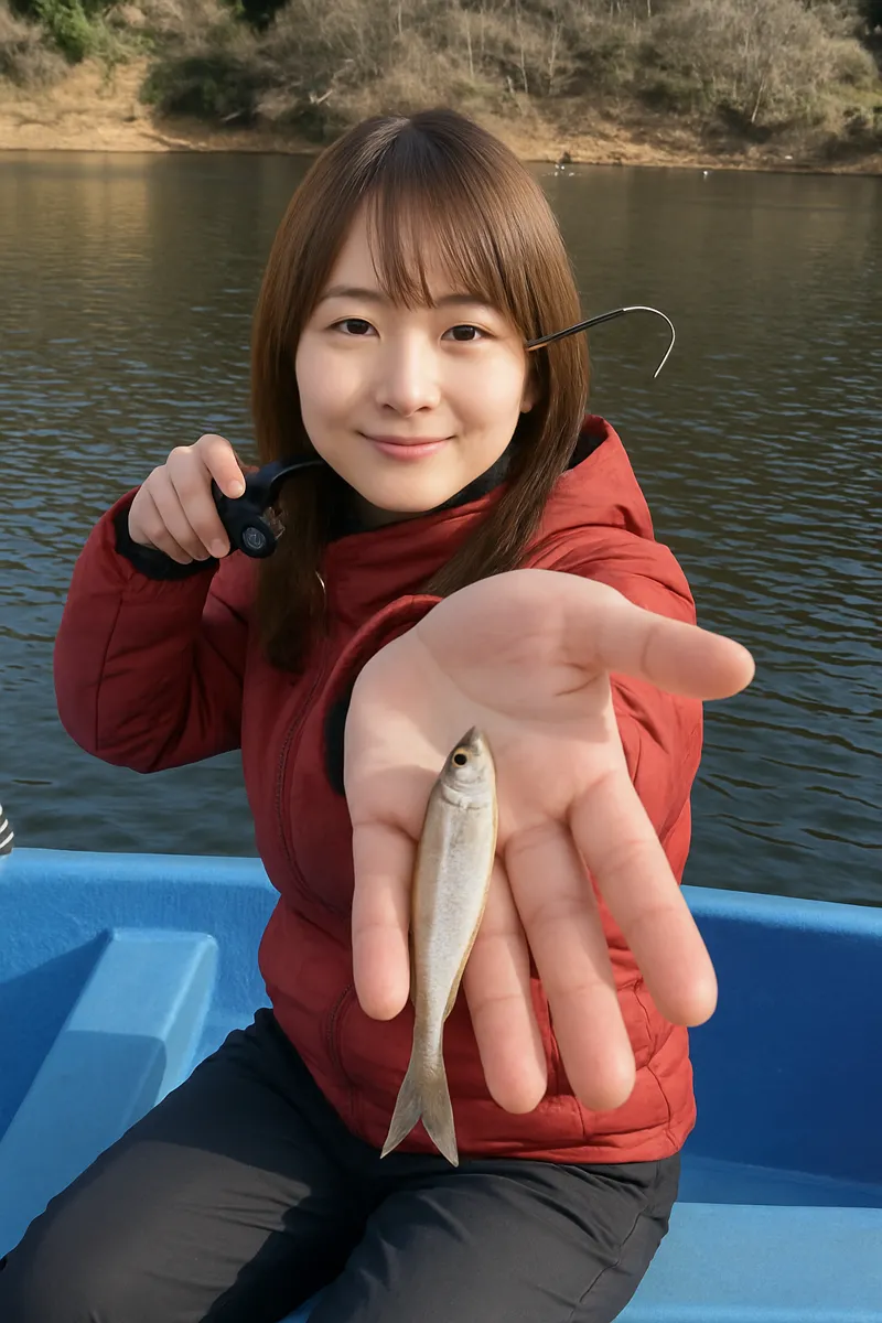 梅田湖でワカサギの釣果を得た山際.webp