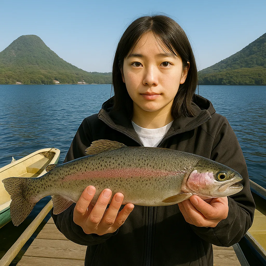榛名湖でニジマスの釣果を得た森永.webp