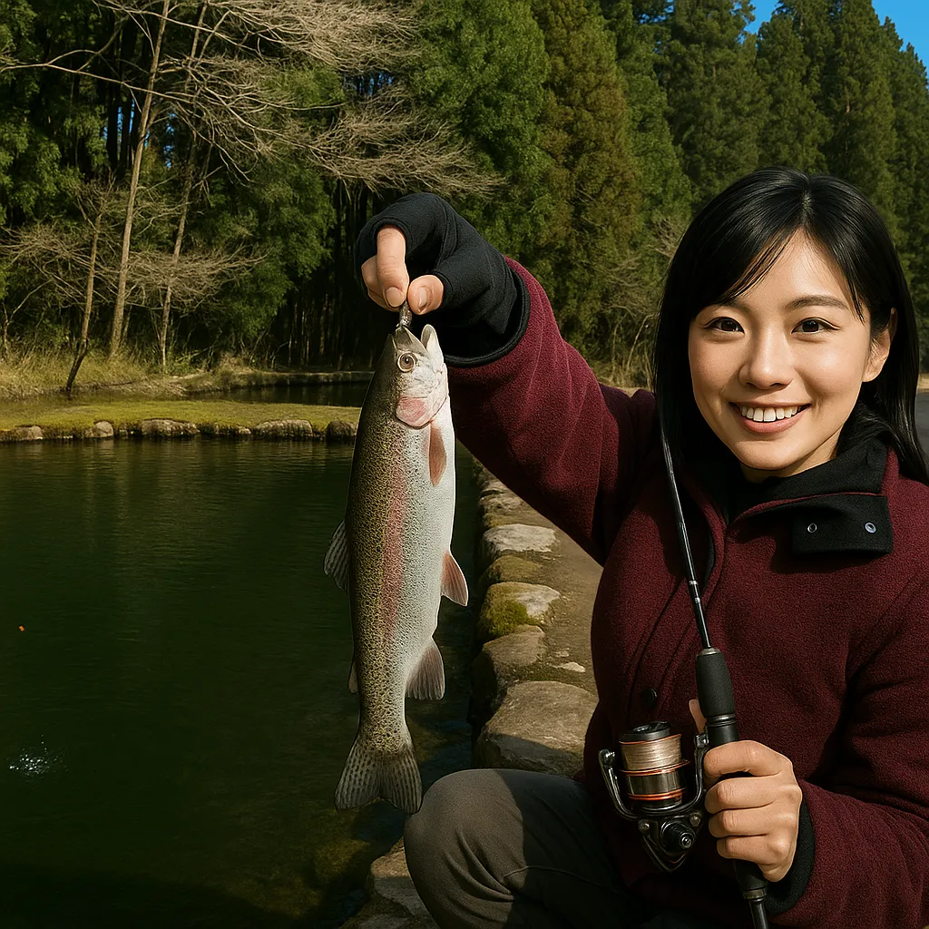 榛名高原つり堀りセンターでニジマスの釣果を得た黒川.webp