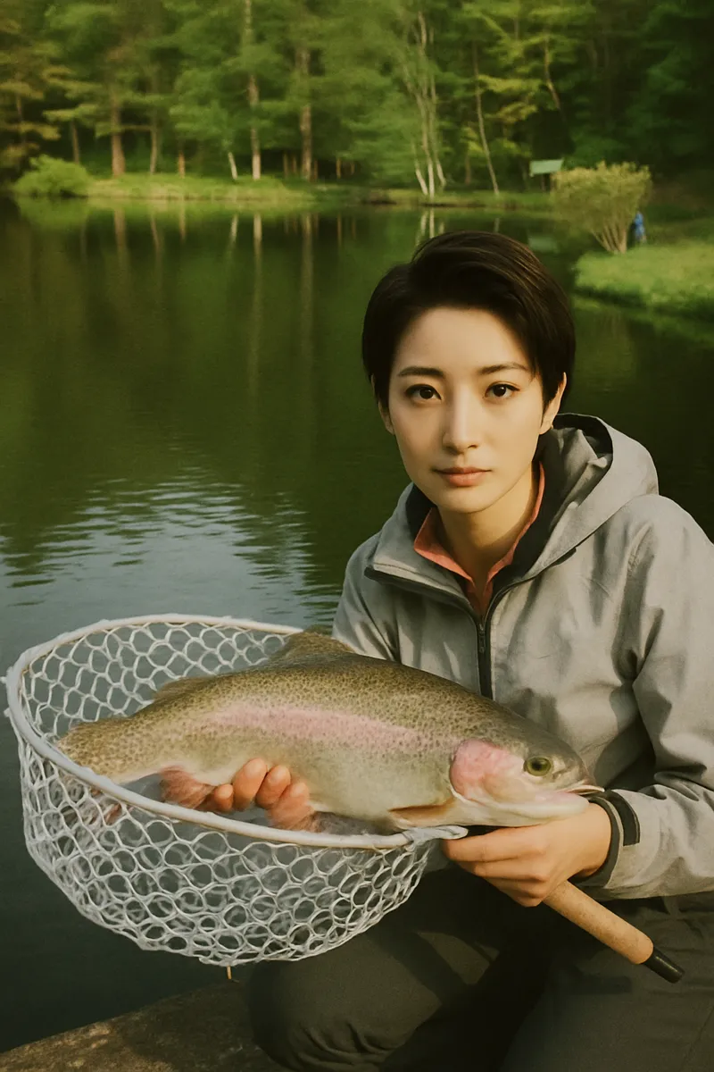 槻の池フィッシングエリアでニジマスの釣果を得た佐伯.webp