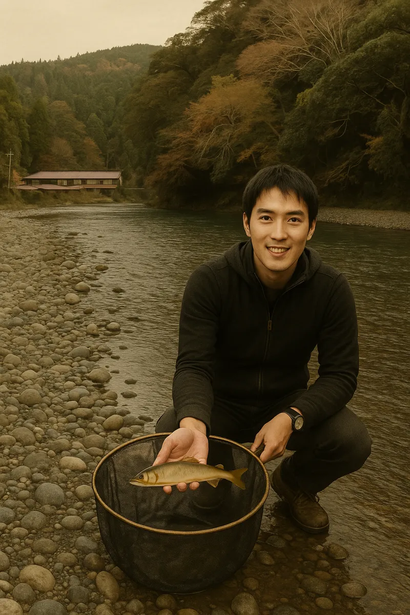 気田川でアユの釣果を得た新崎.webp
