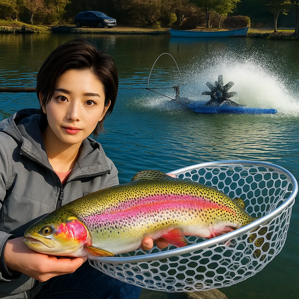 水戸南フィッシングエリアでニジマスの釣果を得た佐伯.webp