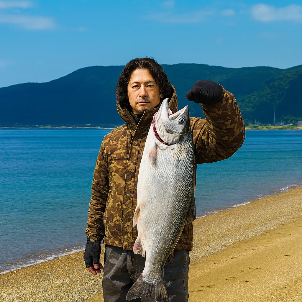 江ノ島海岸でサクラマスの釣果を得た岸本.webp