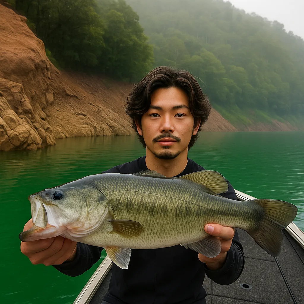 池原ダムでブラックバスの釣果を得た澤田.webp
