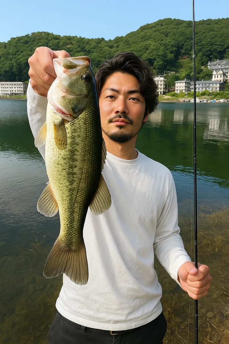 河口湖でブラックバスの釣果を得た澤田.webp